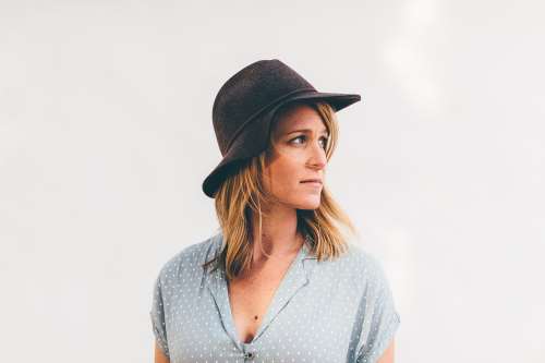 A woman wearing an avatar hat